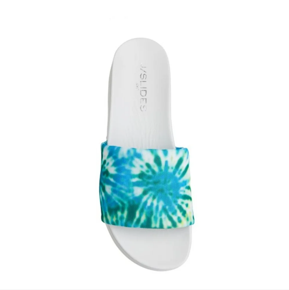 J/SLIDES NYC Brit Slide Sandal Slip On Platforms Blue Green Tie Dye